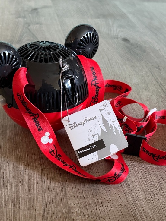 Disney Other - Disney Parks Red and Black Mickey Ear Misting Fan with Disney Parks Lanyard